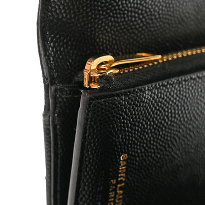 Saint Laurent Grain De Poudre Matelasse Chevron Monogram Compact Tri Fold Wallet Black 7 of 11