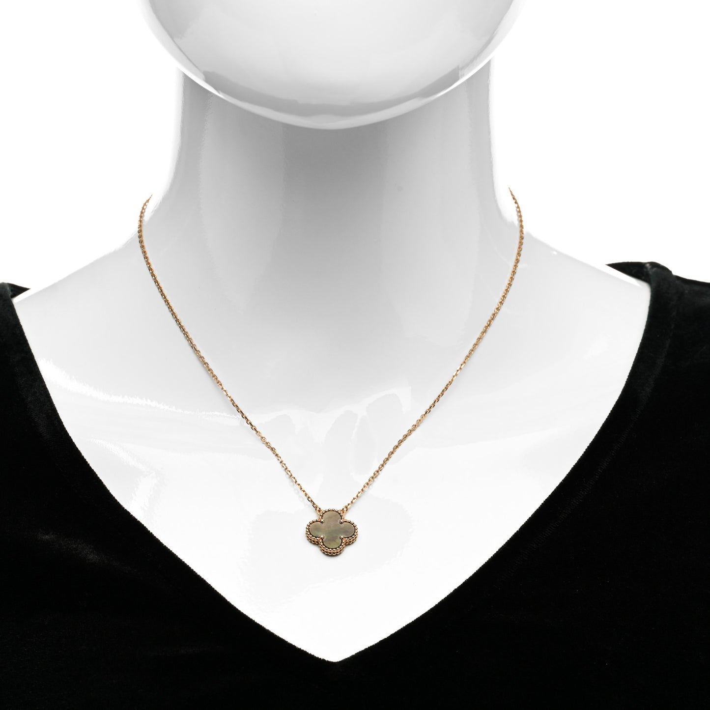 18K Rose Gold Gray Mother of Pearl Vintage Alhambra Pendant Necklace