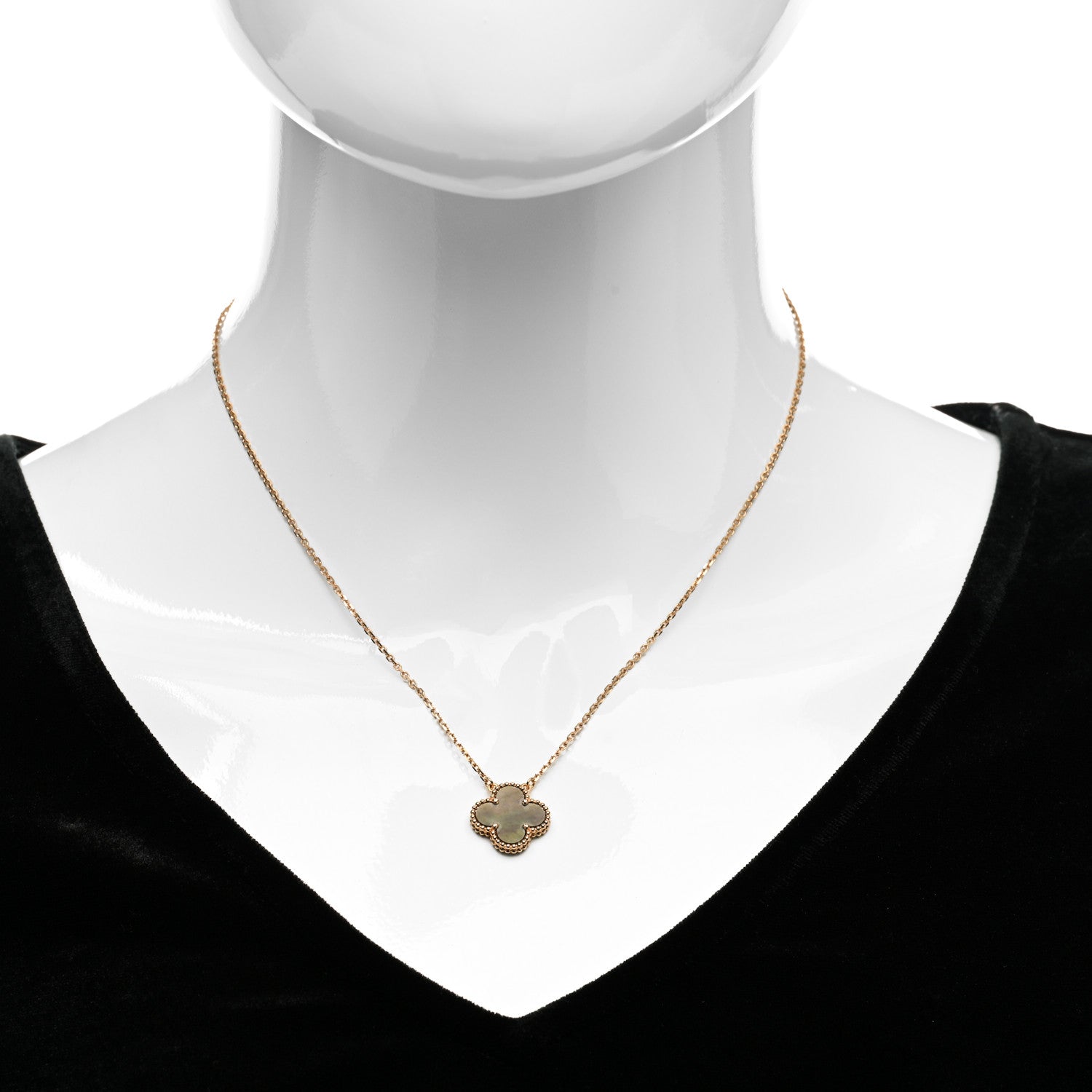 Van Cleef & Arpels 18K Rose Gold Gray Mother of Pearl Vintage Alhambra Pendant Necklace 2 of 7
