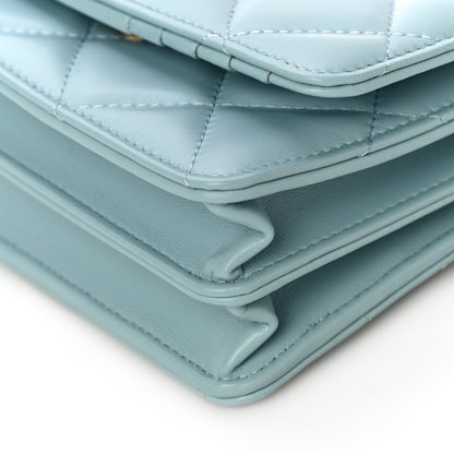 Chanel Lambskin Enamel Quilted Pending CC Clutch With Chain Light Blue 9 of 11