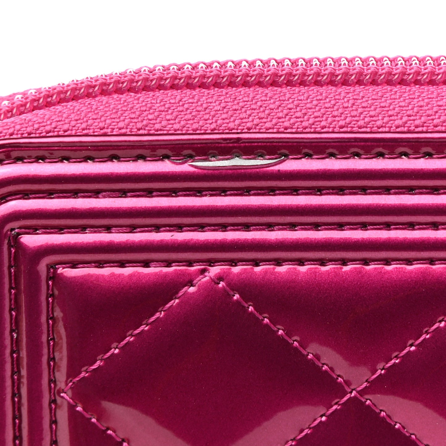 Metallic Patent Calfskin Quilted Boy L-Gusset Zip Wallet Pink