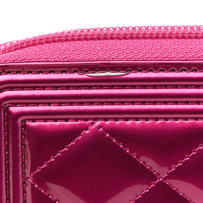 Chanel Metallic Patent Calfskin Quilted Boy L-Gusset Zip Wallet Pink 9 of 10