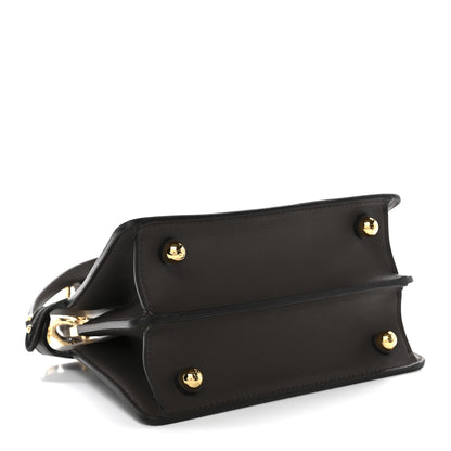 Fendi Vitello Seta Shiny Nappa Floral Embroidered Petite Peekaboo I SEE U Satchel Carbone Black 4 of 10