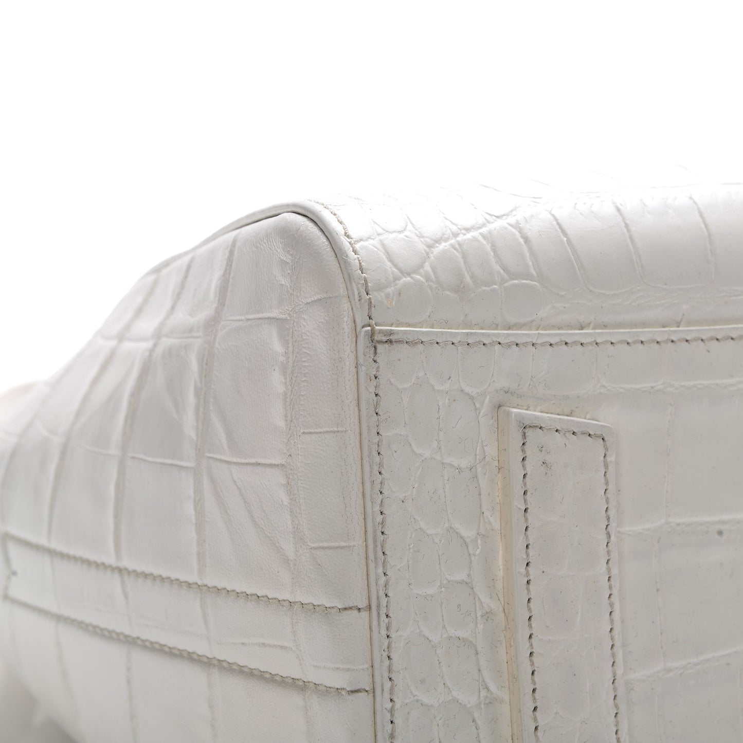 Calfskin Crocodile Embossed Small Antigona White