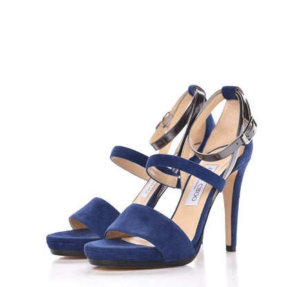 Jimmy Choo Suede Dose Sandals 38.5 Cosmo Asphalt 3 of 11