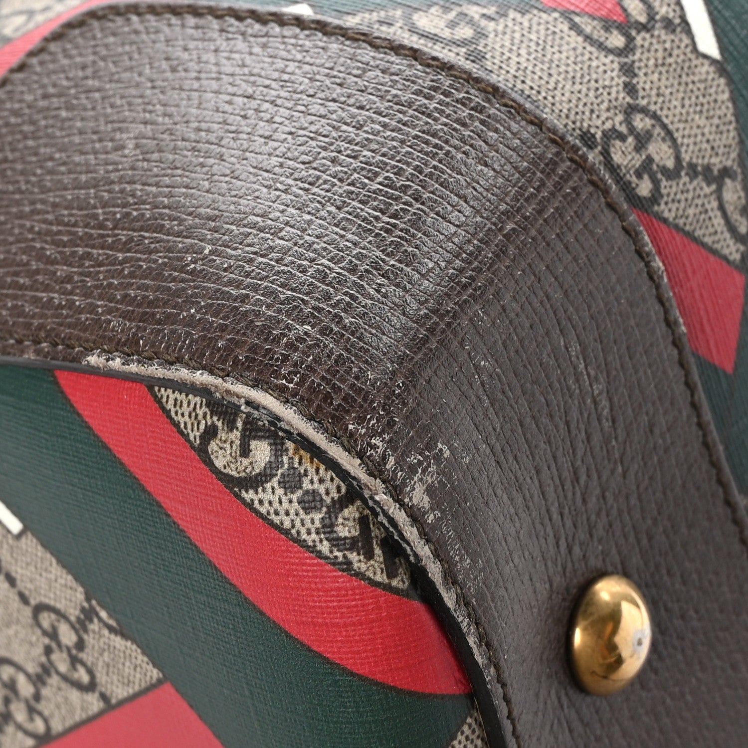 Gucci GG Supreme Monogram Chevron Web Medium Duffle Beige Green Red New Acero 7 of 13