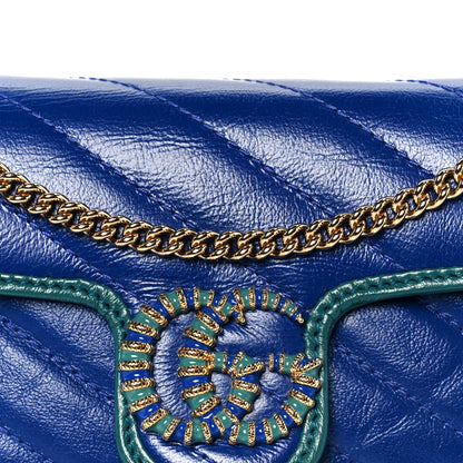 Gucci Azalea Calfskin Enamel Matelasse Diagonal Super Mini Torchon GG Marmont Shoulder Bag Imperial Blue Pavone 8 of 11