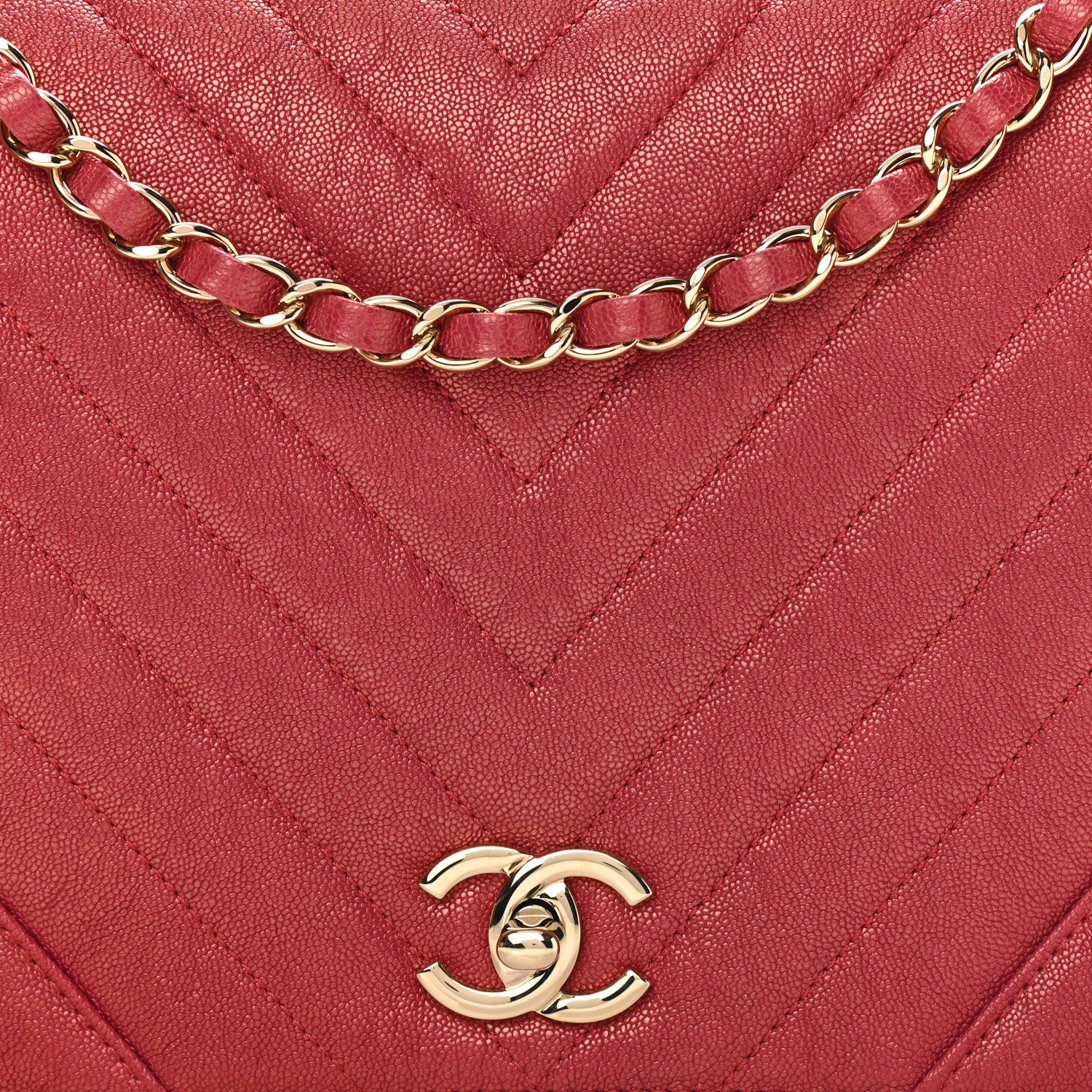 Chanel Metallic Caviar Chevron Quilted Medium Statement Flap Dark Pink 8 of 10