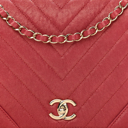 Chanel Metallic Caviar Chevron Quilted Medium Statement Flap Dark Pink 8 of 10