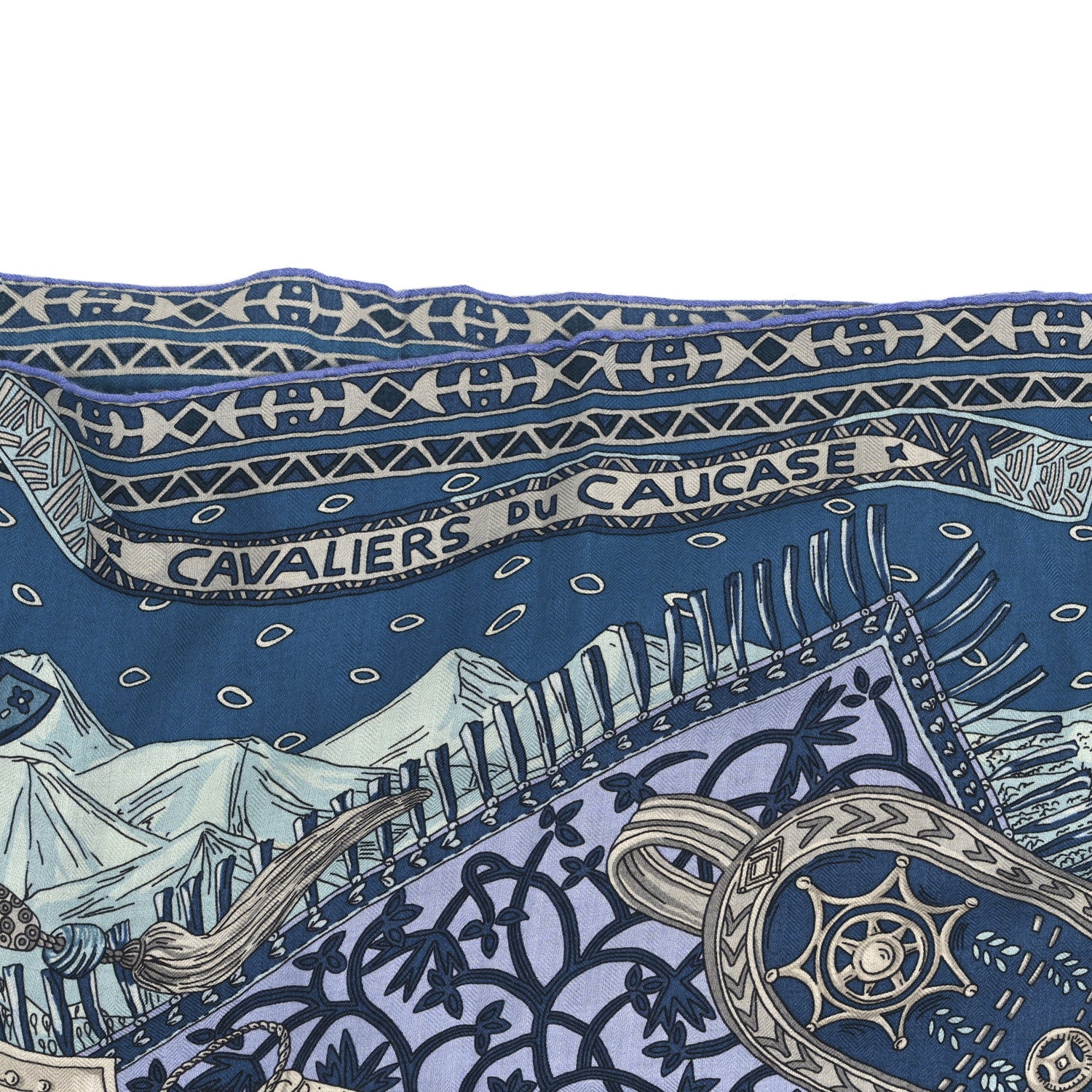 Hermes Cashmere Silk Cavaliers du Caucase Shawl 140 Bleu Gris Parme 3 of 4