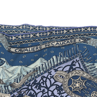 Hermes Cashmere Silk Cavaliers du Caucase Shawl 140 Bleu Gris Parme 3 of 4