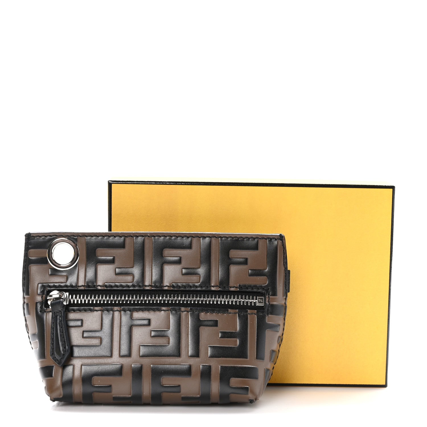 Fendi Calfskin FF 1974 Embossed Pyramid Pouch Maya Black 11 of 11