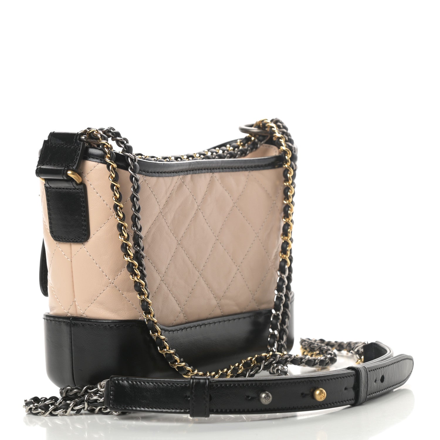 Chanel Aged Calfskin Quilted Small Gabrielle Hobo Beige Black 3 of 11