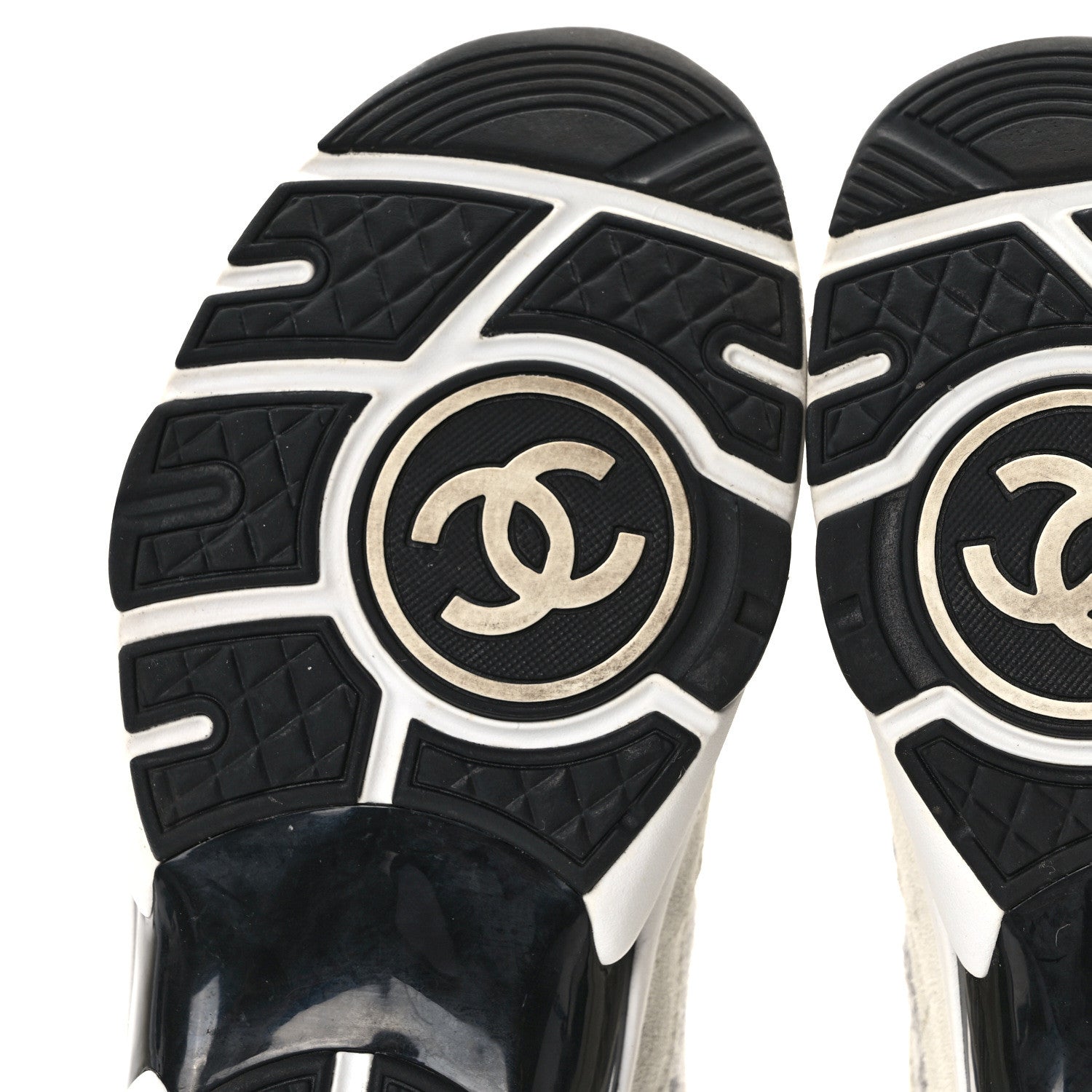 Chanel Fabric Suede Calfskin Womens CC Sneakers 37 Ivory Light Gray White Blue 6 of 11