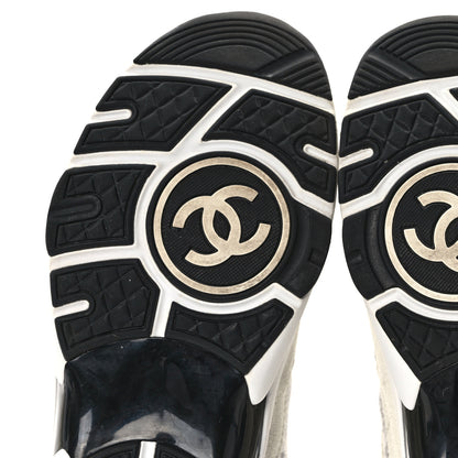 Chanel Fabric Suede Calfskin Womens CC Sneakers 37 Ivory Light Gray White Blue 6 of 11