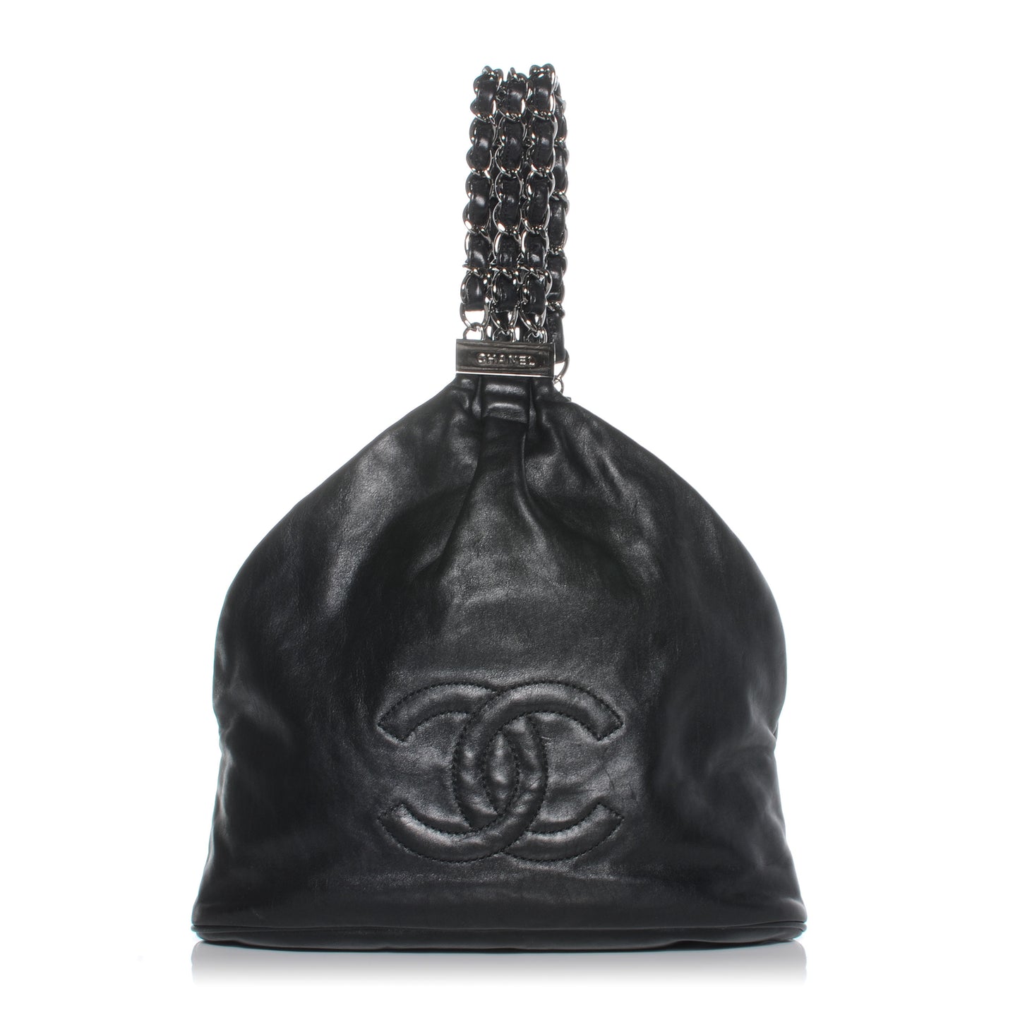 Lambskin Mini Rock and Chain Hobo Black