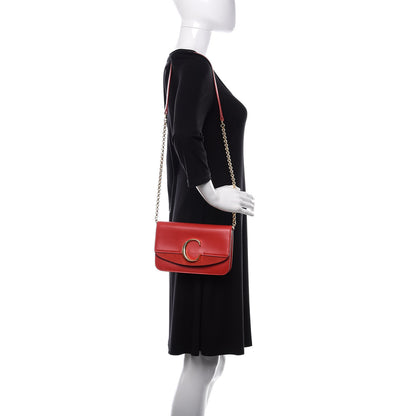 Chloe Calfskin Suede C Clutch With Chain Plaid Red 2 of 10