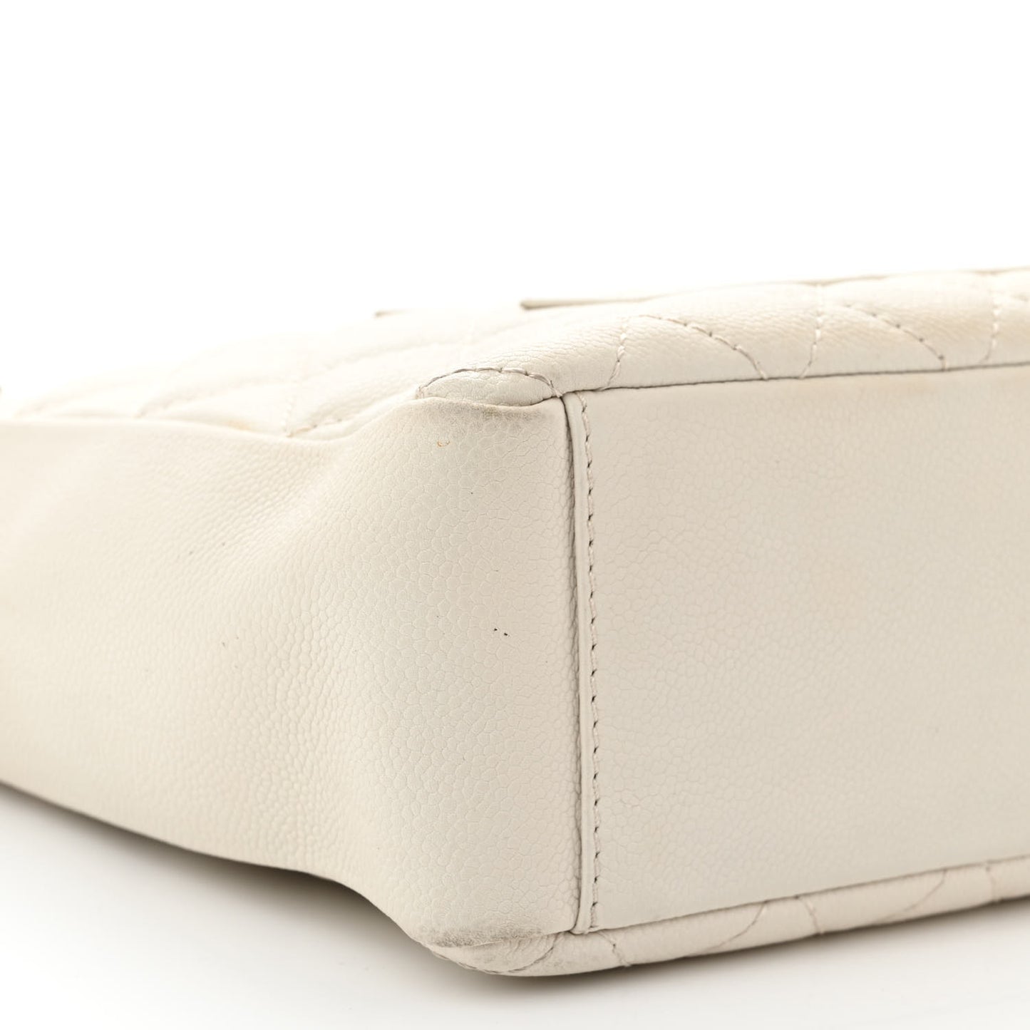 Caviar Quilted Petit Shopping Tote PST White