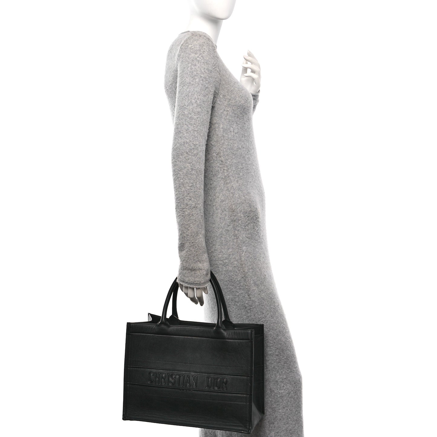 Calfskin Embossed Medium Book Tote Black
