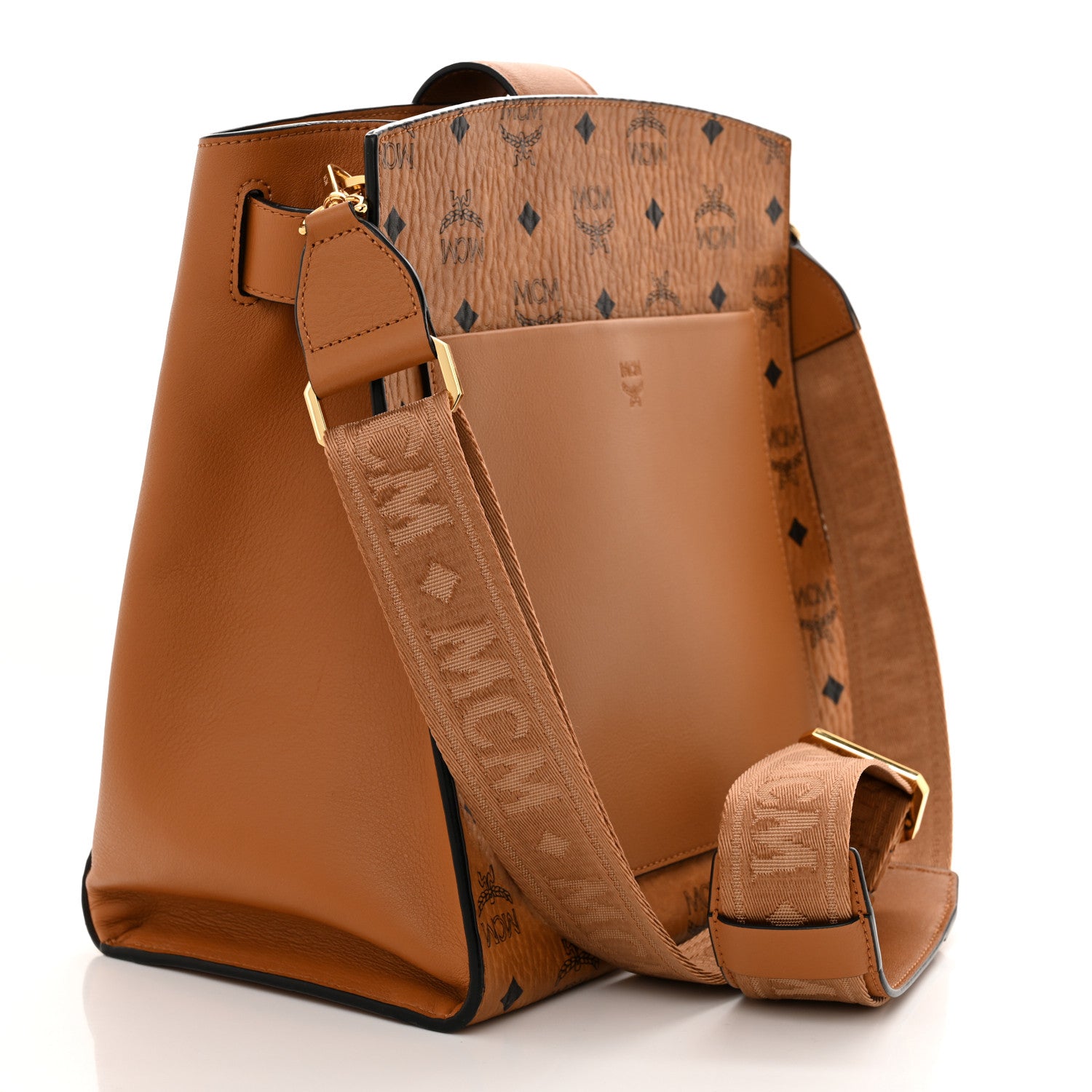 MCM Visetos Calfskin Essential Bucket Bag Cognac 3 of 9