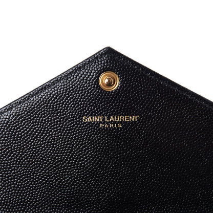 Saint Laurent Grain De Poudre Matelasse Chevron Small Monogram Chain Wallet Black 8 of 11