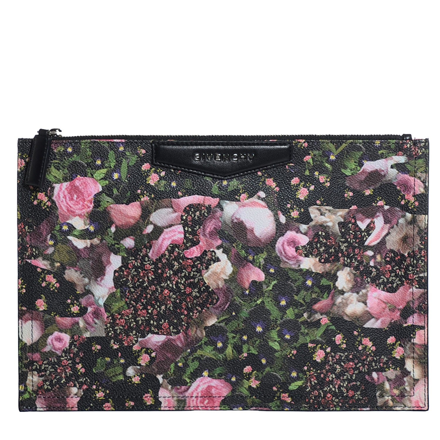 Givenchy Coated Canvas Roses Camouflage Print Medium Antigona Zip Pouch Black 1 of 9