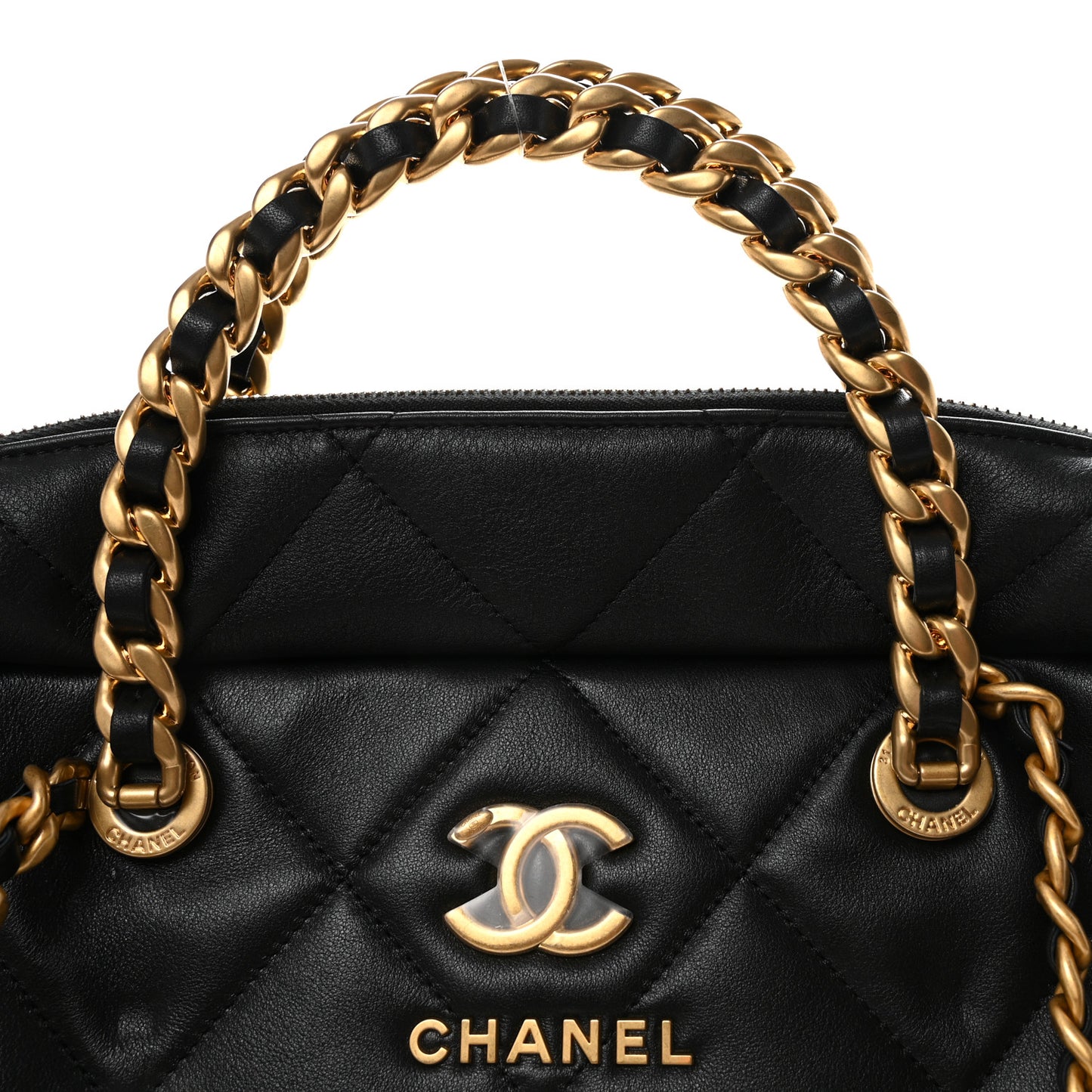 Calfskin Quilted Maxi Travel Bowling Bag Black