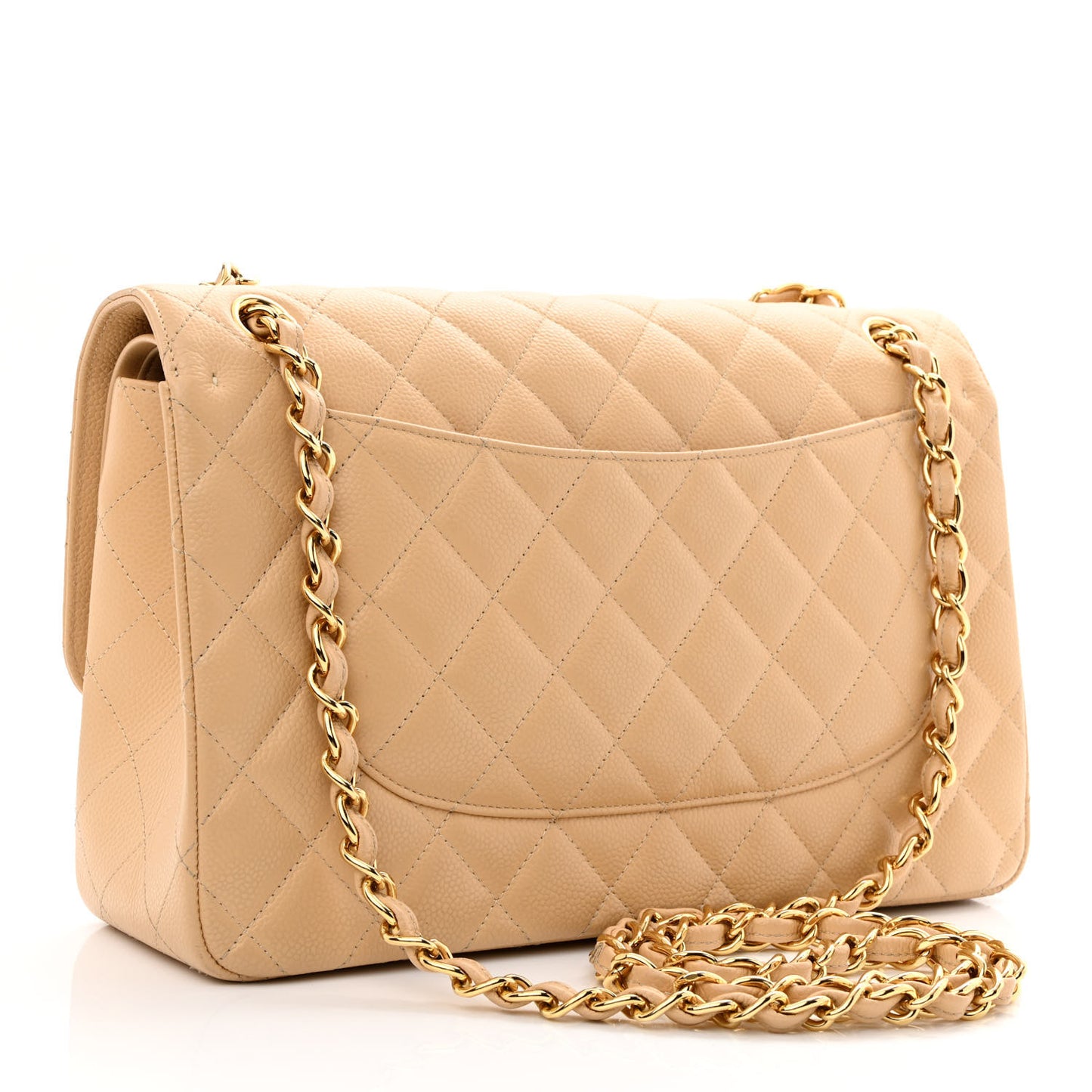Caviar Quilted Jumbo Double Flap Beige