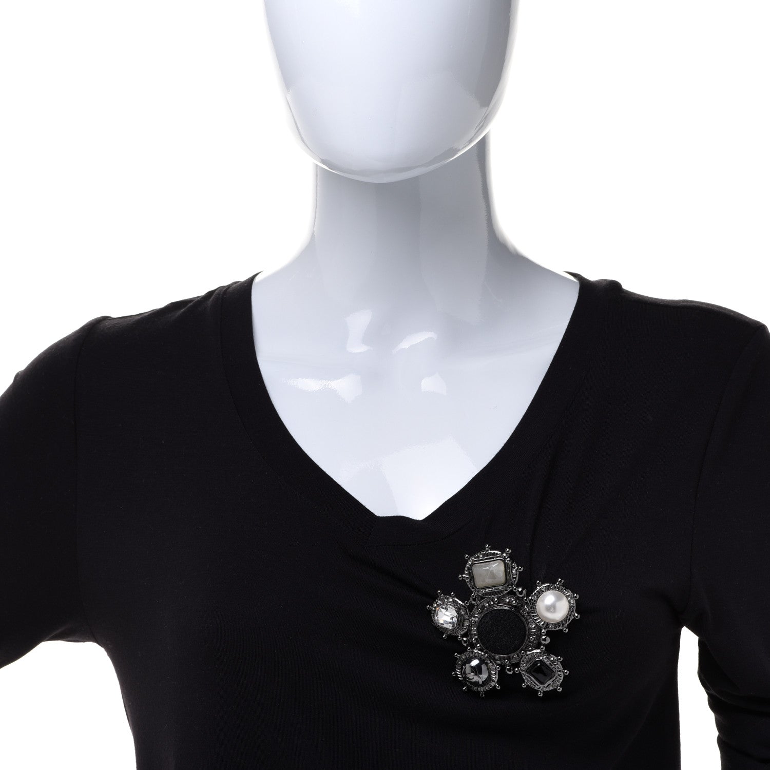 Chanel Crystal Pearl Gripoix Poured GlassCC Brooch Silver Black 2 of 4