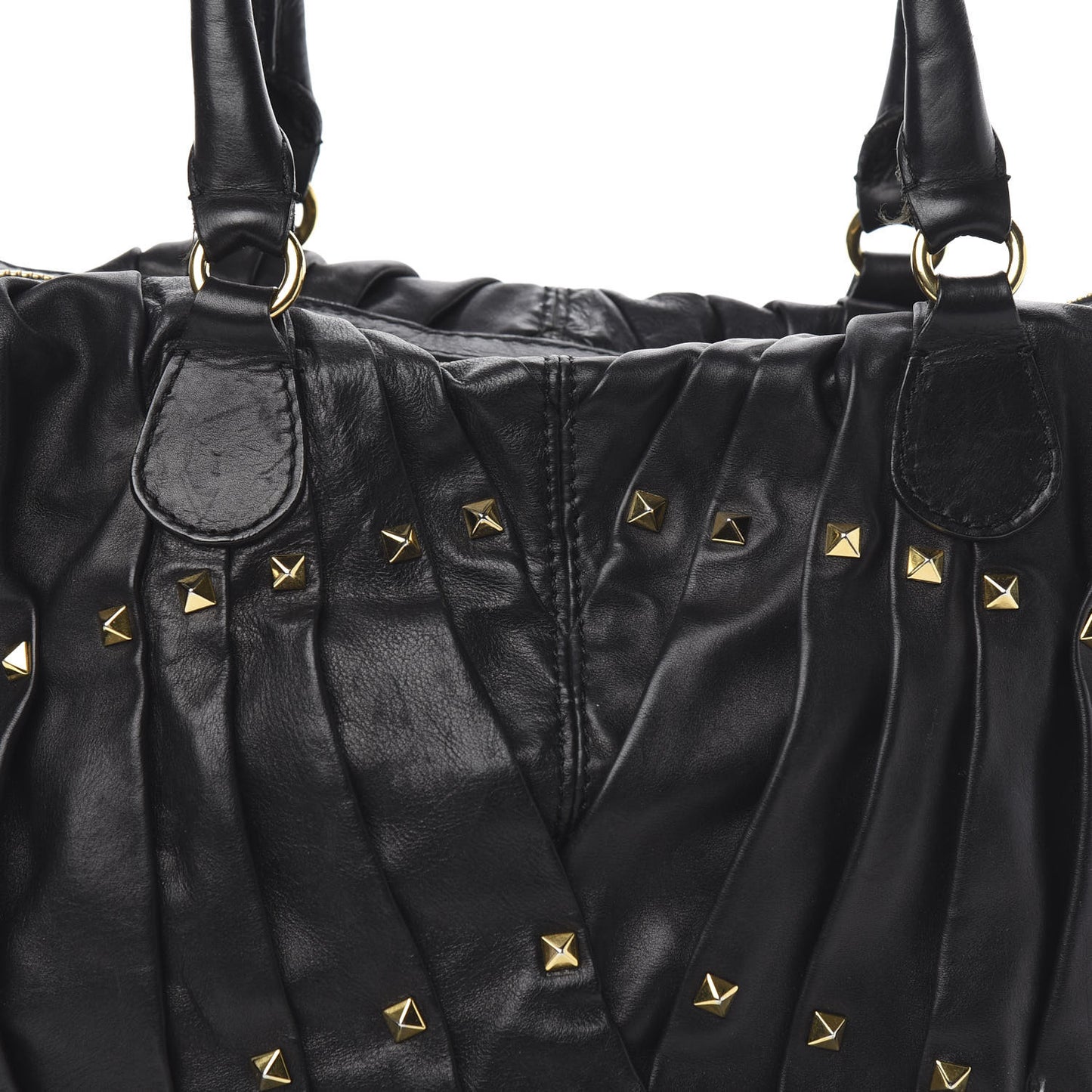 Lambskin Pleated Studded Maizeon Tote Black