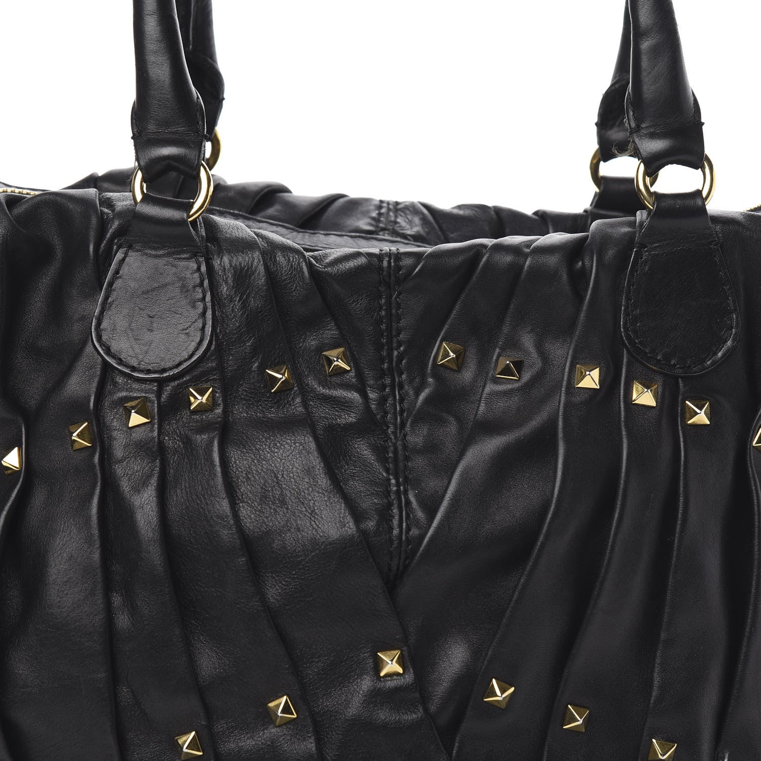 Valentino Garavani Lambskin Pleated Studded Maizeon Tote Black 11 of 11