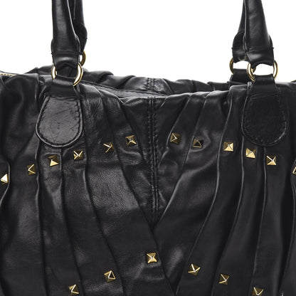 Valentino Garavani Lambskin Pleated Studded Maizeon Tote Black 11 of 11