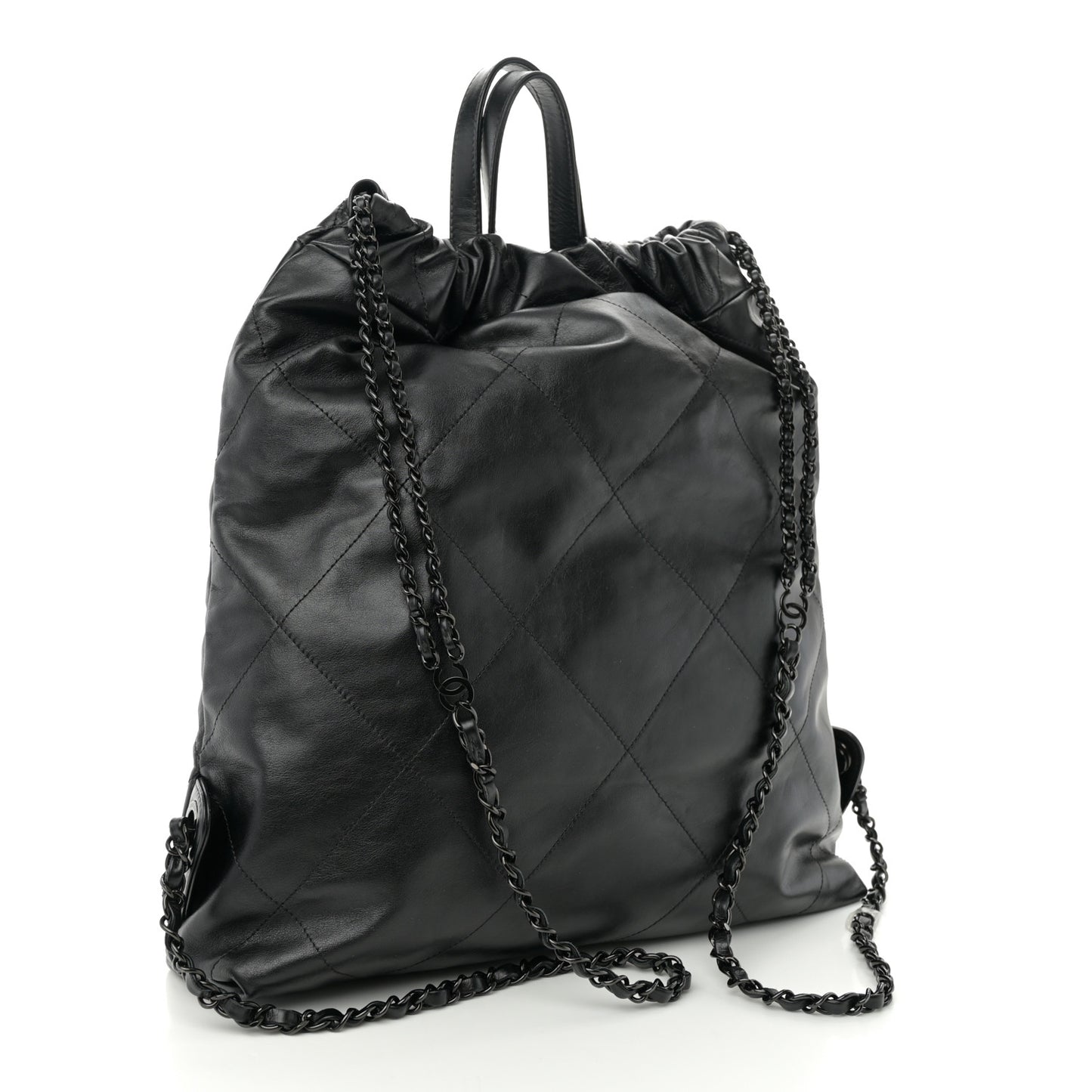 Shiny Calfskin Quilted Chanel 22 Backpack So Black