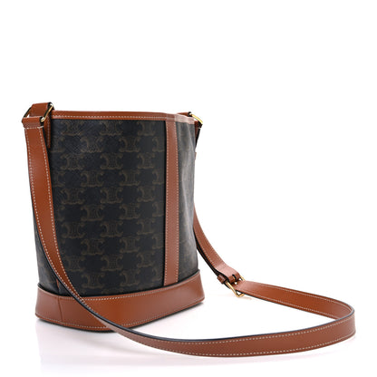 Celine Triomphe Canvas Calfskin Small Bucket Bag Tan 3 of 11