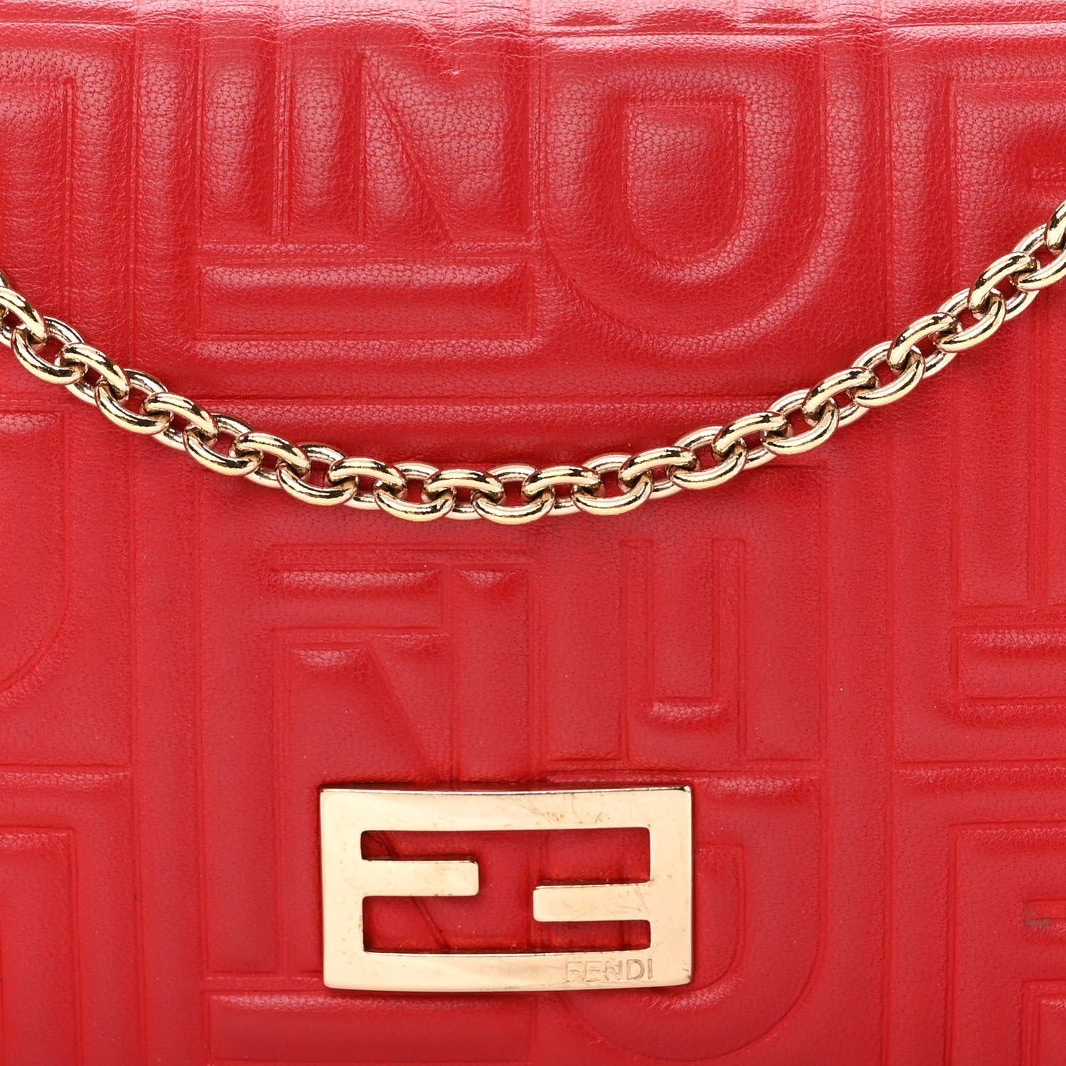 Fendi Nappa Logo Embossed Long Wallet on Chain Rosso 9 of 12