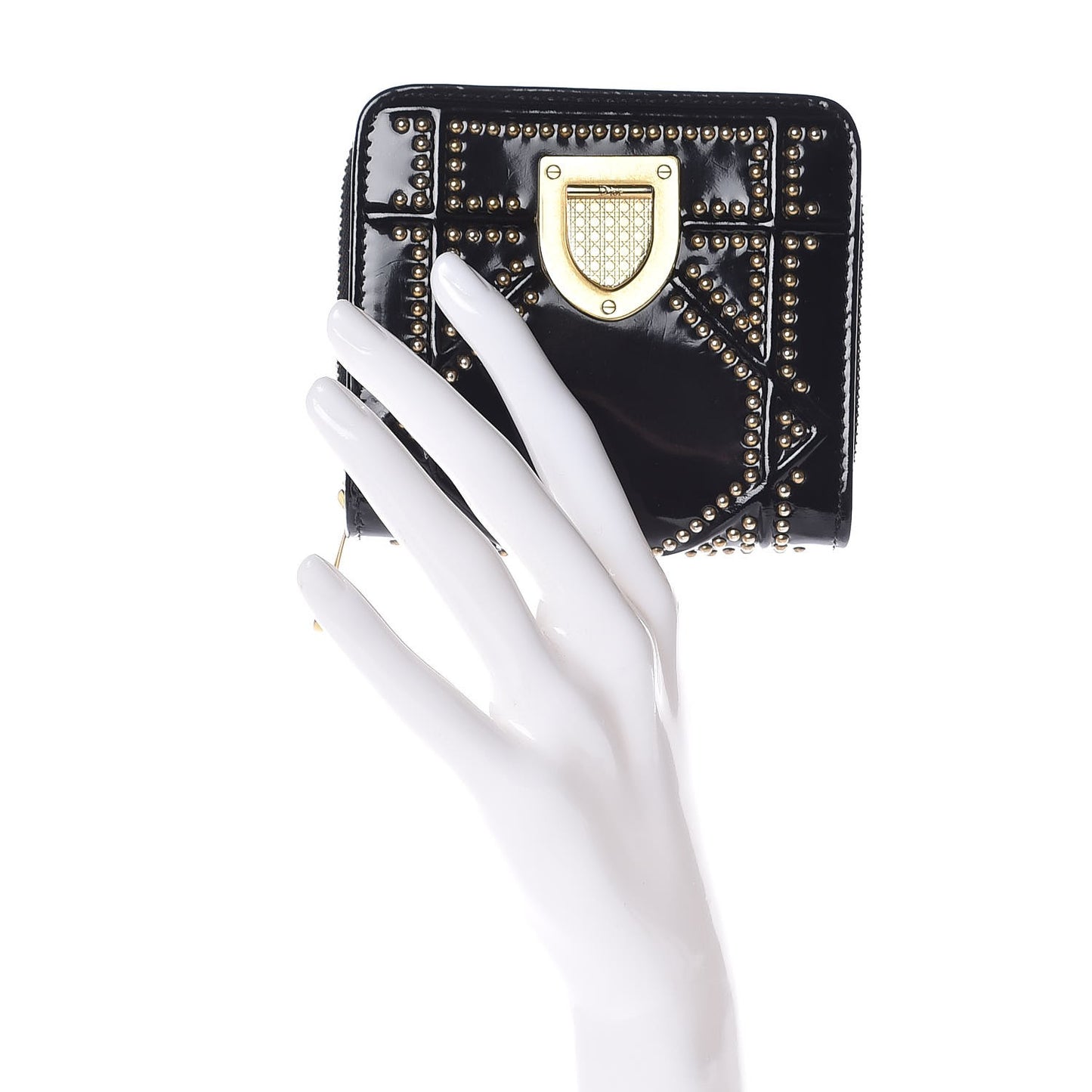 Patent Studded Diorama Small Wallet Black
