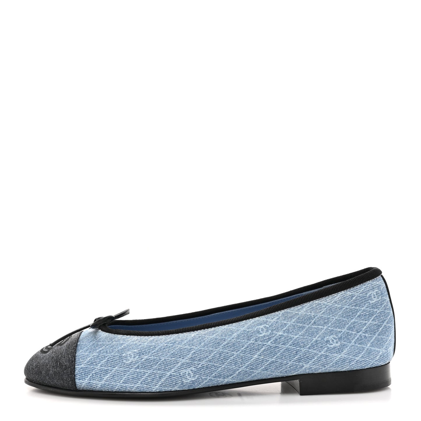 Denim Printed Quilt CC Cap Toe Ballerina Flats  36 Light Blue Dark Grey