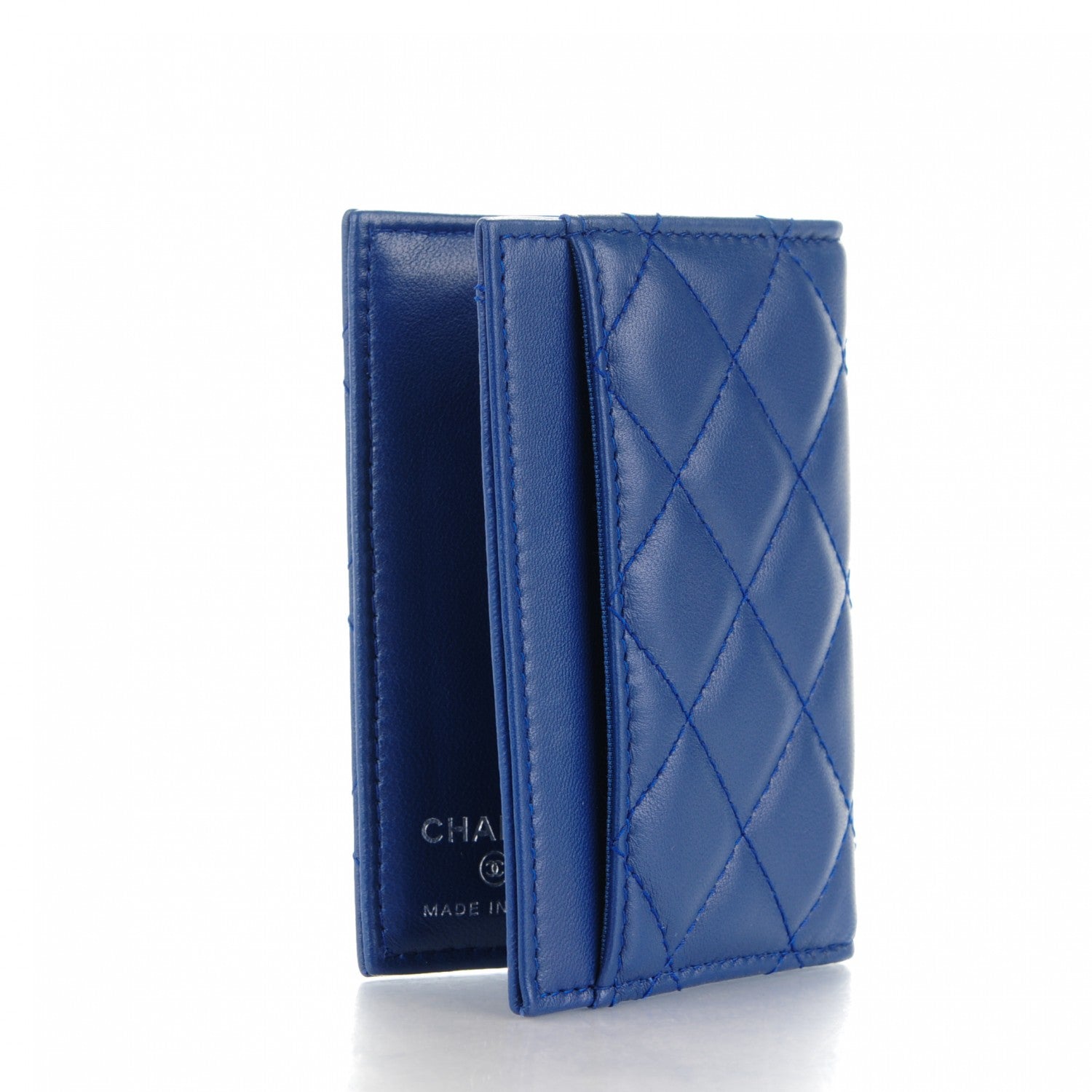 Chanel Lambskin Quilted Card Holder Wallet Dark Blue 3 of 7