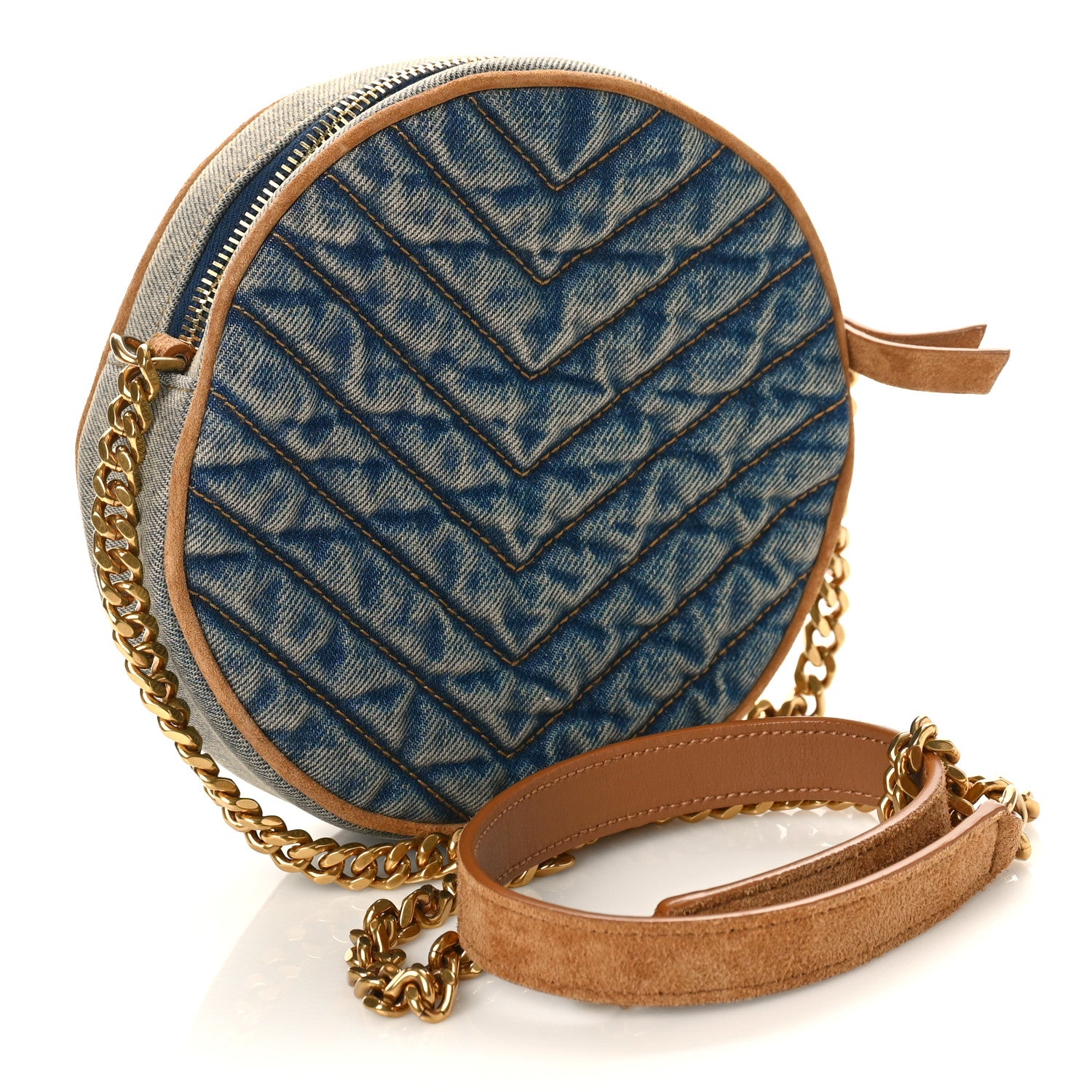 Saint Laurent Denim Quilted Monogram Round Crossbody Bag Rodeo Blue 3 of 8