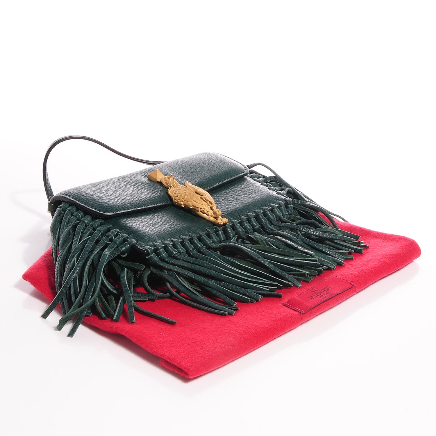 Valentino Garavani Grained Calfskin Mini C Rockee Scarab Fringe Shoulder Bag Light Emerald 4 of 9