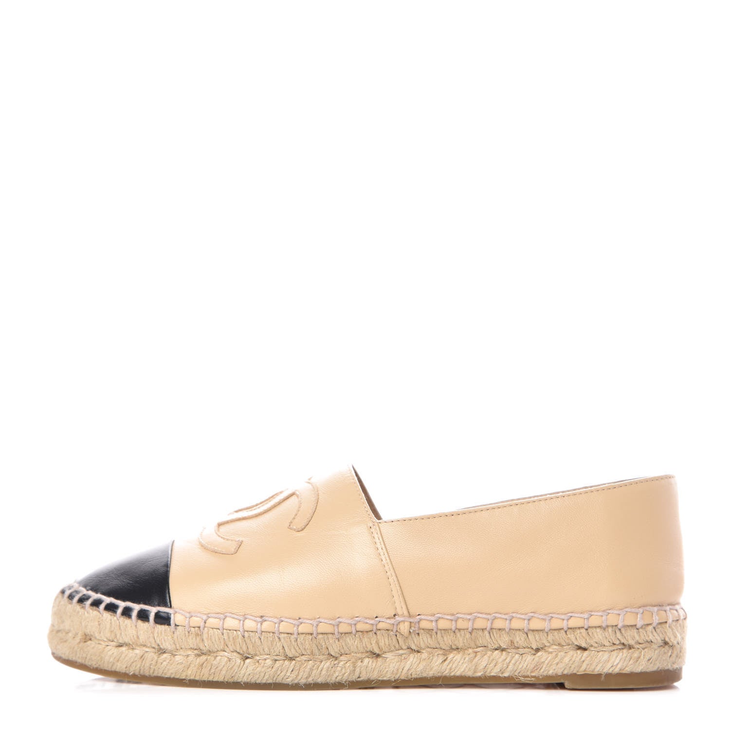 Chanel Lambskin CC Espadrilles 37 Beige Black 1 of 10