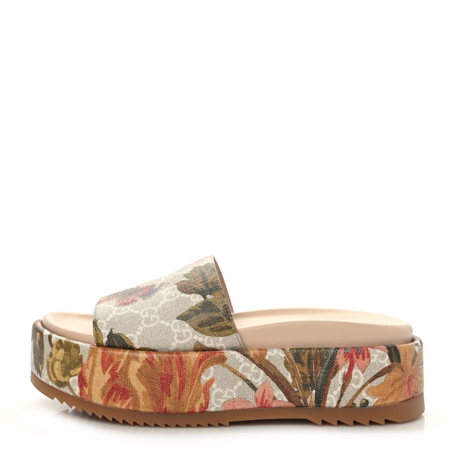 GG Supreme Monogram Water Flora Angelina Platform Slide Sandals 35 Beige White Multicolor