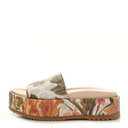 Gucci GG Supreme Monogram Water Flora Angelina Platform Slide Sandals 35 Beige White Multicolor 1 of 9