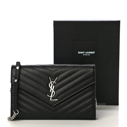 Saint Laurent Grain De Poudre Matelasse Chevron Monogram Chain Wallet Black 11 of 11