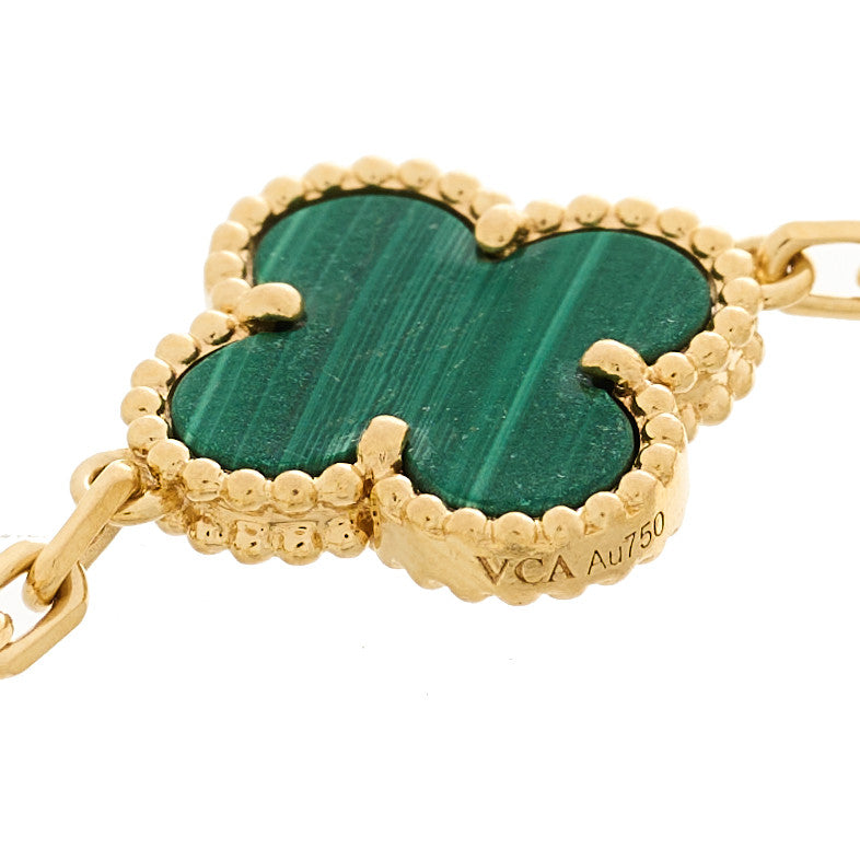 Van Cleef & Arpels 18K Yellow Gold Diamond Malachite 5 Motifs Vintage Alhambra Bracelet 3 of 4