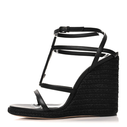 Saint Laurent Calfskin Tribute 95 Platform Espadrille Wedge Sandals 39.5 Black 1 of 9