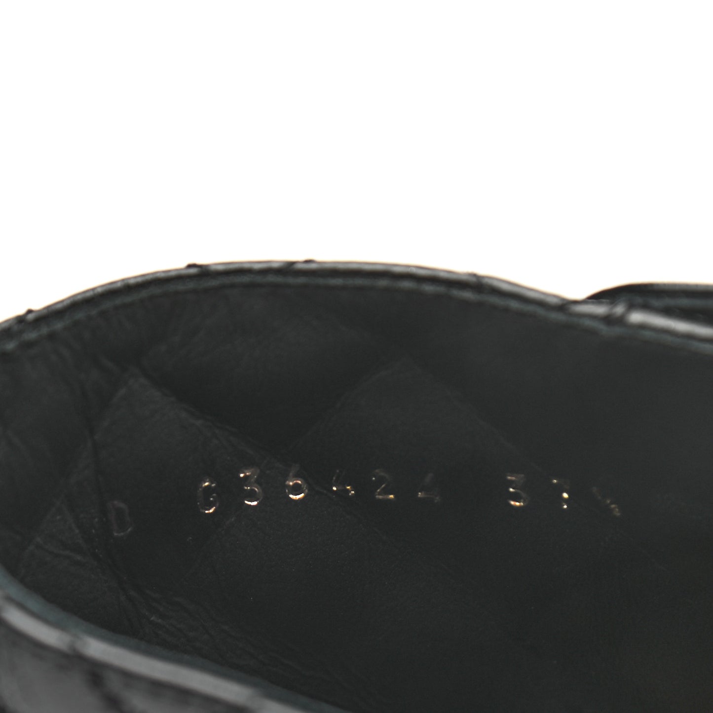 Shiny Calfskin Quilted Lace Up Combat Boots 37.5 Black
