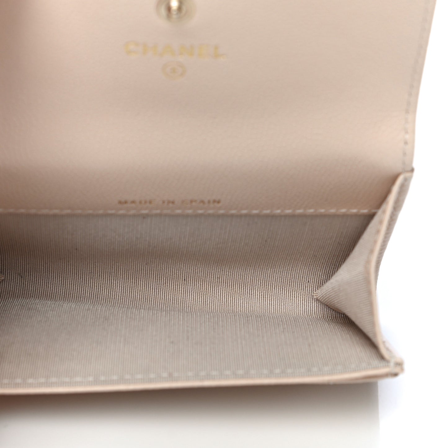 Caviar Pearl Quilted Coco Candy Flap Card Holder Beige