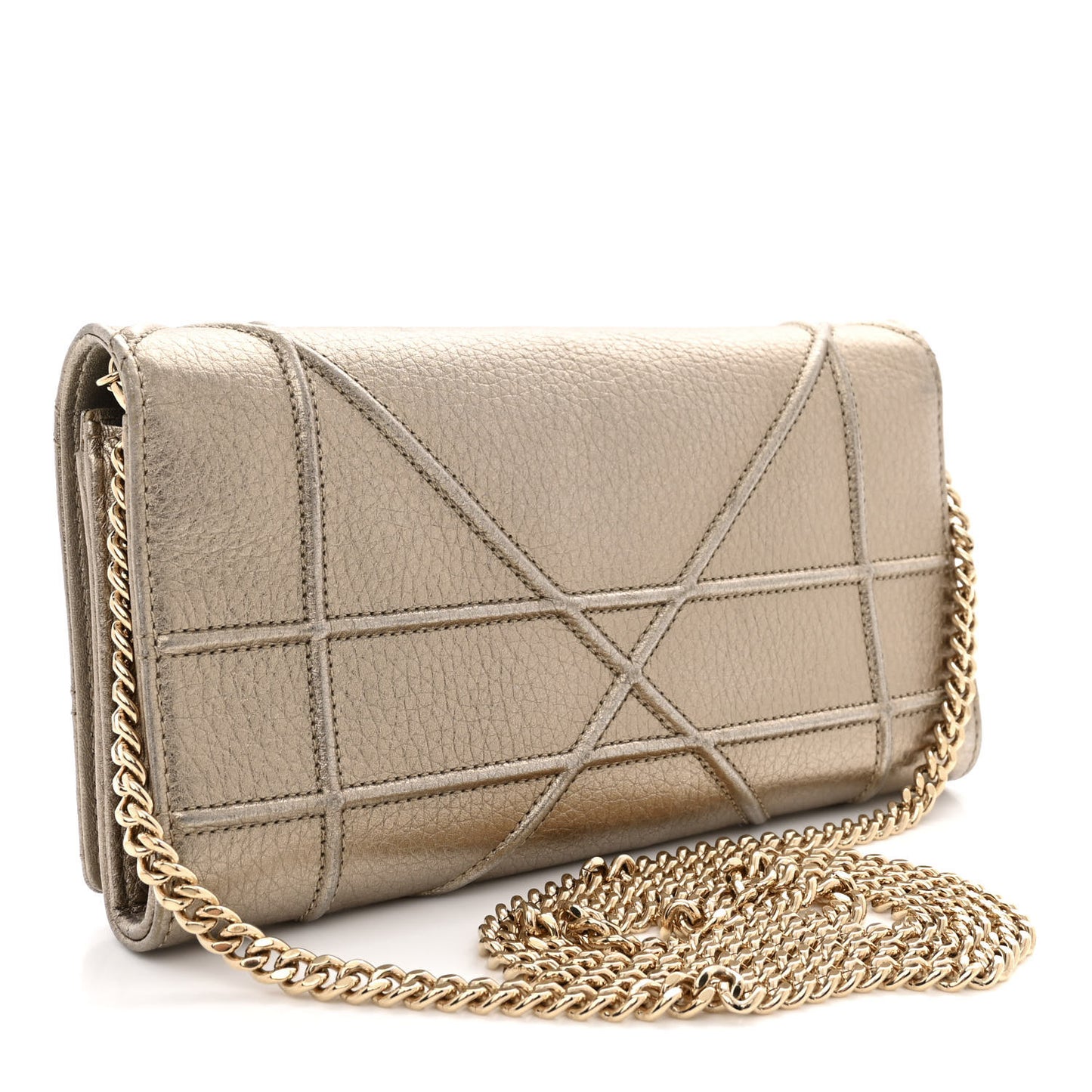Metallic Grained Calfskin Diorama Croisiere Chain Wallet Gold