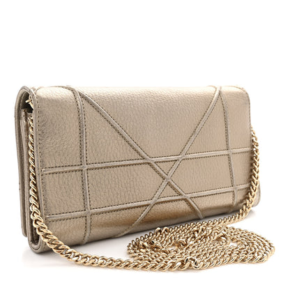 Christian Dior Metallic Grained Calfskin Diorama Croisiere Chain Wallet Gold 3 of 12